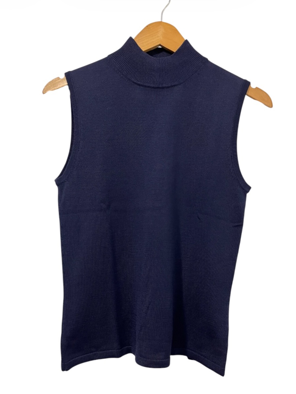 Biline 100% Silk Sleeveless Mock Neck Knit Top - Navy Blue